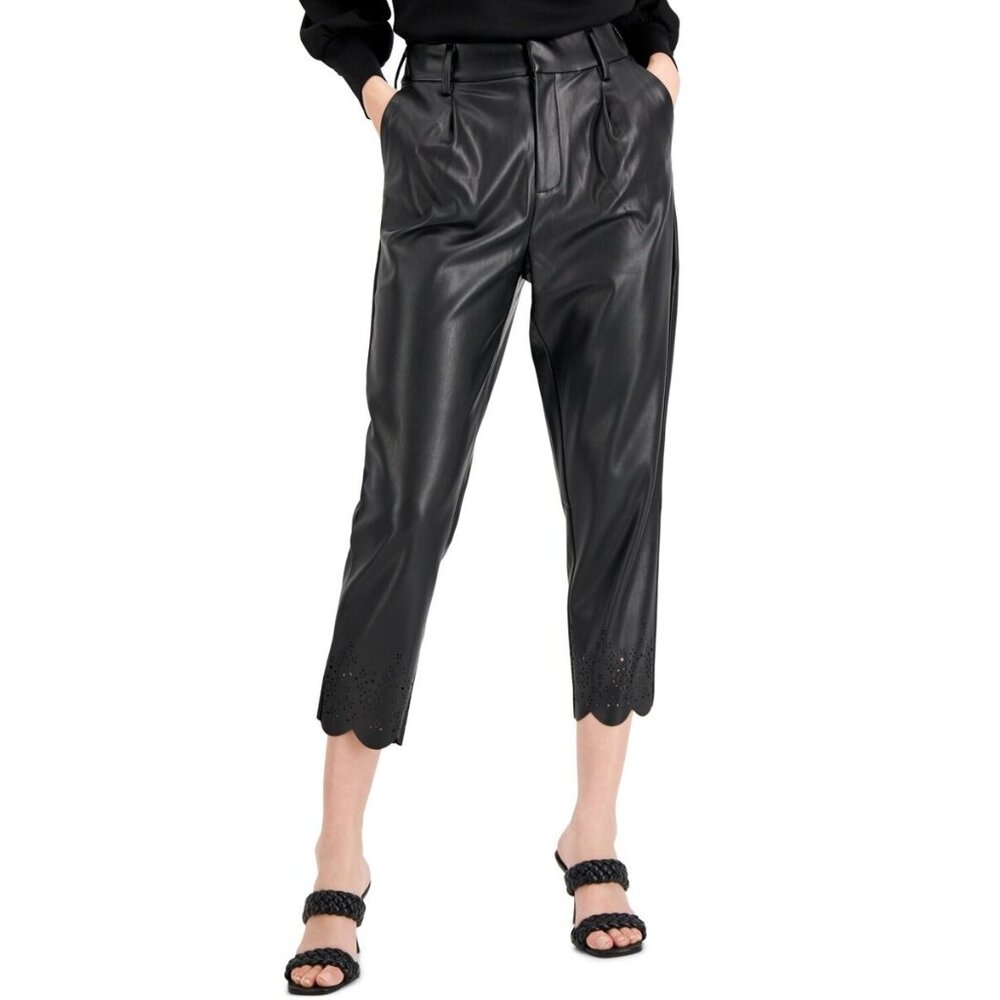 INC International Concepts Womens High Waist Faux Leather Pants Black size 12